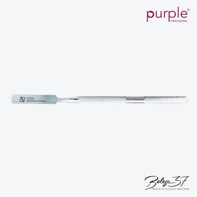 Espátula metálica prata com cabo texturizado e texto P5022 @purpleprofessional