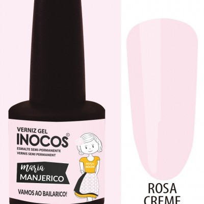 Verniz gel INOCOS rosa creme nude com ilustração e texto no rótulo