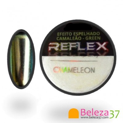 Pó para unhas Reflex Chameleon com efeito espelhado verde e dourado