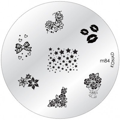 Placa metálica redonda para carimbo de unhas com desenhos em preto