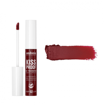 Batom líquido vermelho escuro Andreia Professional com aplicador e amostra da cor