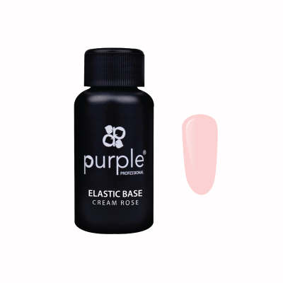 Frasco preto de base elástica para unhas Purple Professional com amostra da cor rosa creme