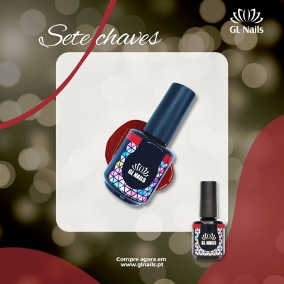 Conjunto de verniz de unhas GL Nails com fundo desfocado e texto promocional