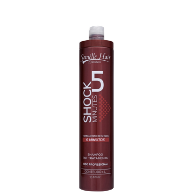 Frasco de shampoo vermelho Semelle Hair SHOCK MINUTES 5 com tampa transparente