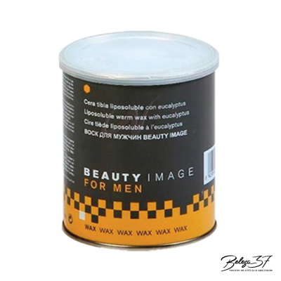 Frasco cilíndrico de cera lipossolúvel para homens com rótulo preto e amarelo