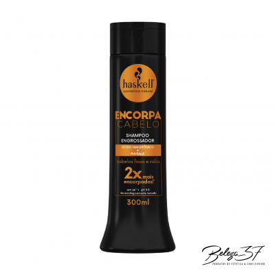 Frasco preto de champô Haskell Encorpa Cabelo, 300 ml, para cabelos finos e ralos