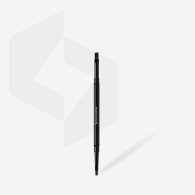 Pincel de maquilhagem preto com cerdas castanhas e texto Staleks Pro