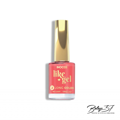Esmalte de unhas INOCOS like gel rosa com tampa dourada em fundo branco