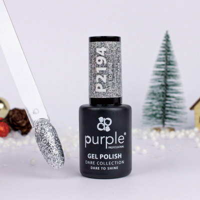 Verniz gel preto Purple Professional com cor prateada glitter e paleta para teste de cor