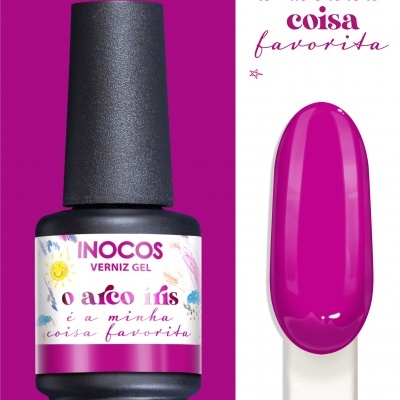Frasco de verniz gel INOCOS com amostra cor rosa