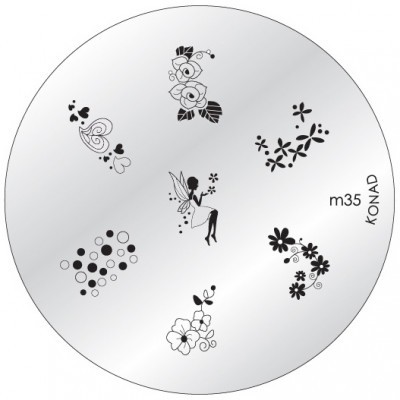 Placa metálica redonda para carimbos de unhas com desenhos variados e texto m35 KONAD