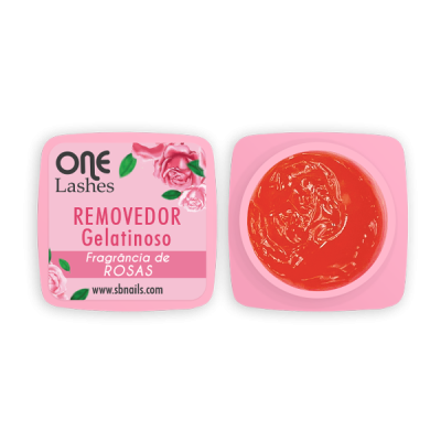 Removedor gelatinoso One Lashes fragrância de rosas em embalagem rosa com texto e flores