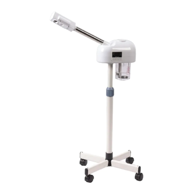 Vaporizador facial profissional branco com suporte e rodízios