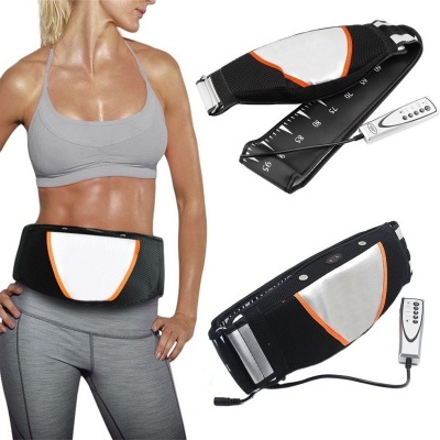 Cinto de fitness preto, branco e laranja com controlo remoto, usado na cintura