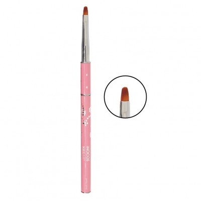 Pincel de maquilhagem rosa com cerdas castanhas e ferragem prateada