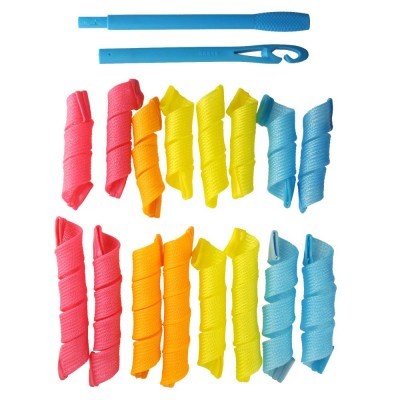 Modeladores de cabelo coloridos em plástico com ferramentas azuis