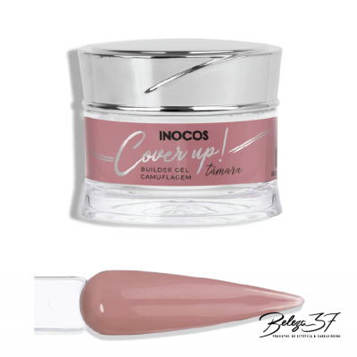 Frasco de gel para unhas Inocos Cover up! na cor Tâmora com amostra da cor nude rosada