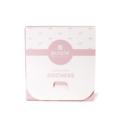 Embalagem rosa e branca do produto Purple Professional com texto nail forms DUCHESS