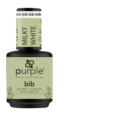 Frasco preto com etiqueta verde clara do produto purple PROFESSIONAL bib builder in bottle MILKY WHITE