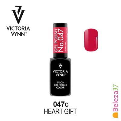 Esmalte gel Victoria Vynn 047c Heart Gift preto com tampa vermelha e amostra da cor vermelha