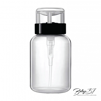 Frasco plástico transparente com aplicador, tampa preta e logótipo Beleza 37