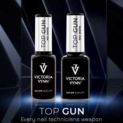 Verniz para unhas Victoria Vynn Top Gun No Wipe em frascos preto e prata