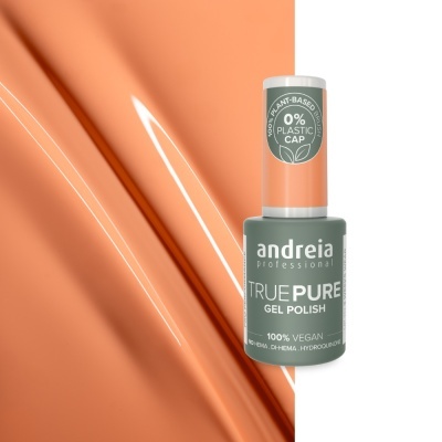 Verniz gel verdadeiro puro da andreia em frasco cinza esverdeado com tampa cor de pêssego