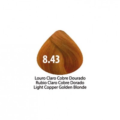 Amostra de cor de cabelo cobre dourado claro com número 8.43