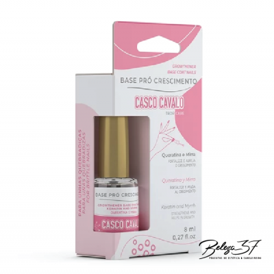 Base para unhas Casco Cavalo em embalagem branca e rosa com detalhes em dourado