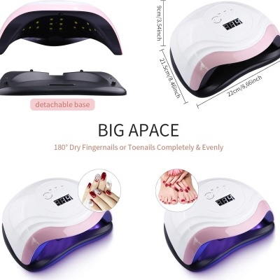 Lâmpada de unhas LED/UV branca com detalhes rosa e visor digital
