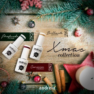 Vernizes para unhas andreia professional com decoração natalícia e rótulos 282, 281, 283.
