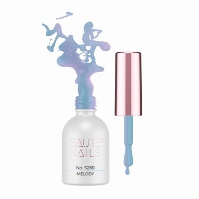 Frasco de verniz azul SAUTE NAILS Melody com tampa rosa metálica aberta