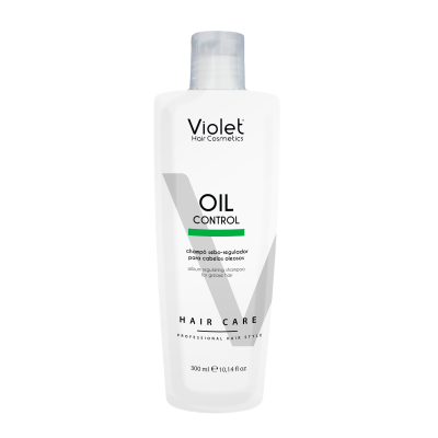 Frasco branco translúcido de champô Violet Oil Control para cabelo oleoso