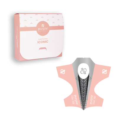 Caixa rosa e branca com molde para unhas rosa, branco e preto com padrão hexagonal