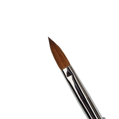 Pincel de pintura com cabo roxo e cerdas castanhas pontiagudas