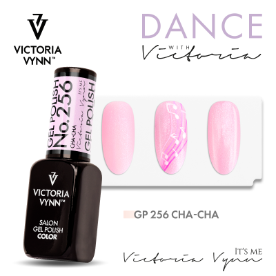 Frasco de verniz em gel rosa Victoria Vynn e amostras de unhas