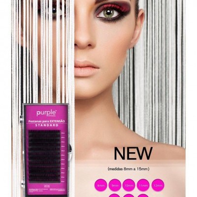 Produto para extensão de pestanas Purple Professional com vários comprimentos visíveis