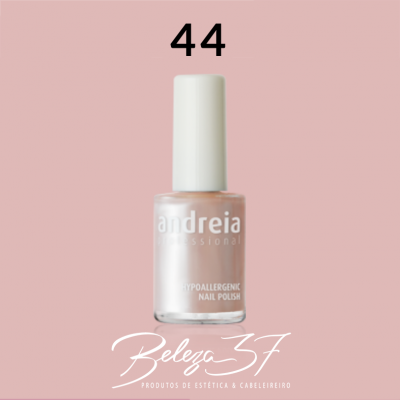 Frasco de verniz de unhas nude clara da marca andreia professional com tampa branca e texto branco