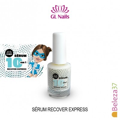 Frasco de sérum para unhas GL Nails 10 em 1 Recover Express com personagem e texto