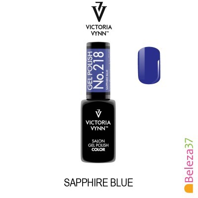 Verniz de gel Victoria Vynn cor Sapphire Blue No.218 com amostra da cor