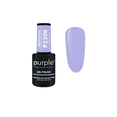 Frasco de verniz gel lavanda Purple com amostra da cor
