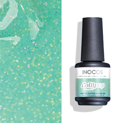 Verniz de unhas Inocos Lollipop Effect verde com glitter colorido