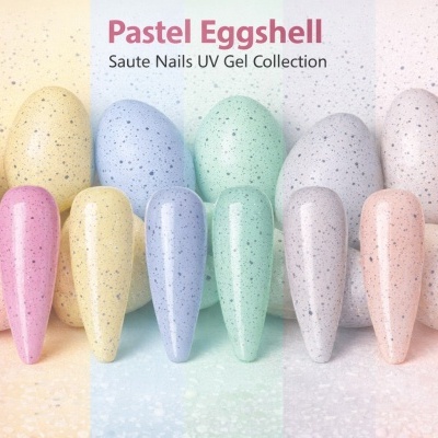 Mostruário de vernizes Pastel Eggshell Saute Nails UV Gel colecção com cores pastel salpicadas