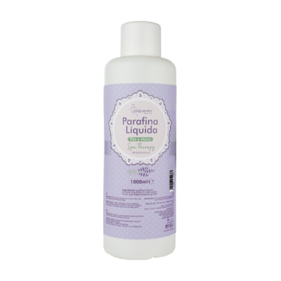 Frasco branco de Parafina Líquida Spa Therapy 1000ml com etiqueta lilás e tampa branca