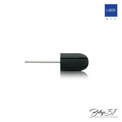 Depilador elétrico preto com cabo metálico e logótipos em fundo branco