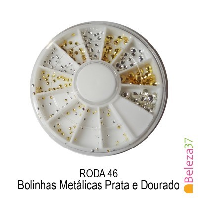 Roda com bolinhas metálicas prateadas e douradas para decoração