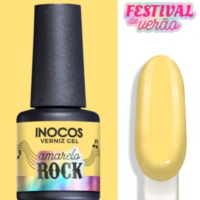 Verniz gel INOCOS amarelo rock com amostra da cor e texto FESTIVAL de verão