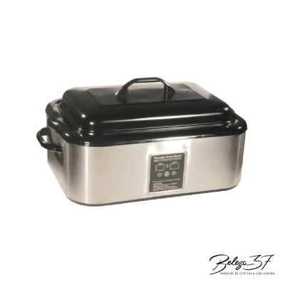 Aparelho culinário inox com tampa preta e painel digital