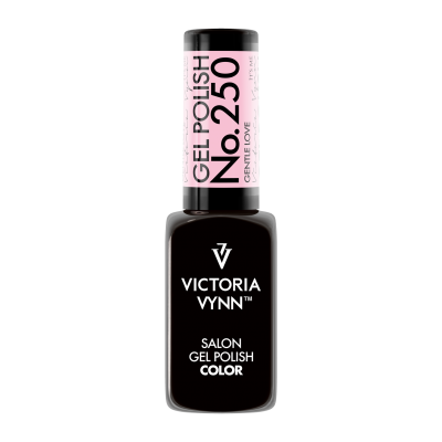Frasco de verniz gel preto Victoria Vynn com rótulo rosa e texto