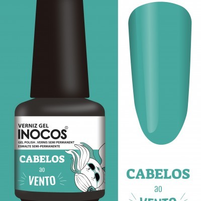 Frasco de verniz gel INOCOS azul esverdeado com tampa preta